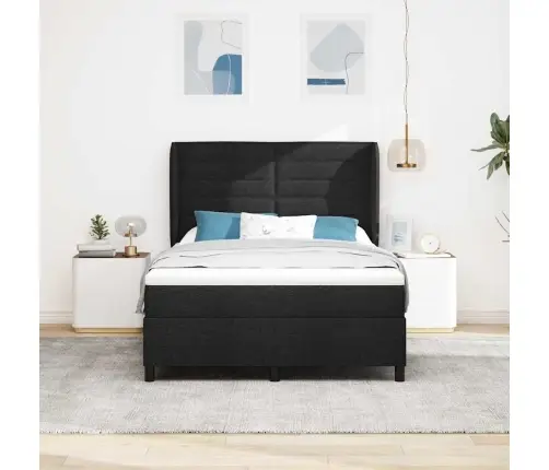 Kastītes Atsperu Gulta Ar Matraci Melna 160 X 200 Cm Audums Vidaxl