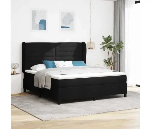 Kastītes Atsperu Gulta Ar Matraci Melna 180 X 200 Cm Audums Vidaxl