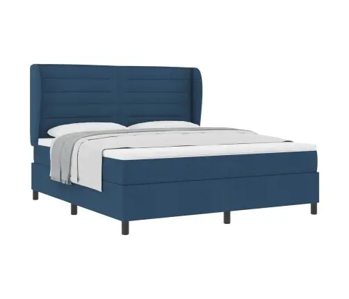 Kastītes Atsperu Gulta Ar Matraci Zila 180 X 200 Cm Audums Vidaxl