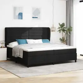 Kastītes Atsperu Gulta Ar Matraci Melna 200 X 200 Cm Audums Vidaxl