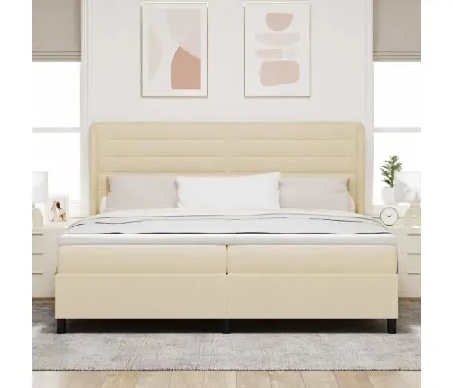 Kastītes Atsperu Gulta Ar Matraci Krēmkrāsa 200 X 200 Cm Audums Vidaxl