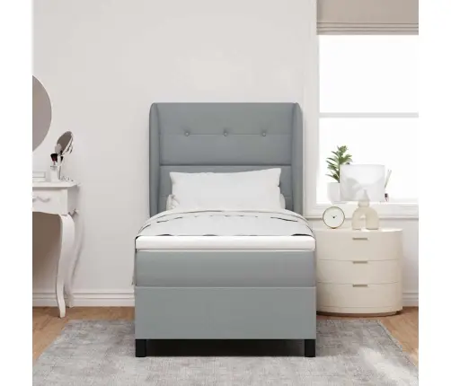 Kiemas Lova Su Čiužiniu Šviesiai Pilka 90 X 200 Cm Audinys