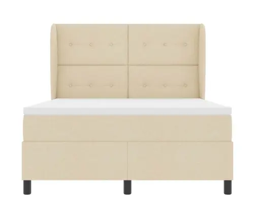 Kastītes Atsperu Gulta Ar Matraci Krēmkrāsa 140 X 190 Cm Audums Vidaxl