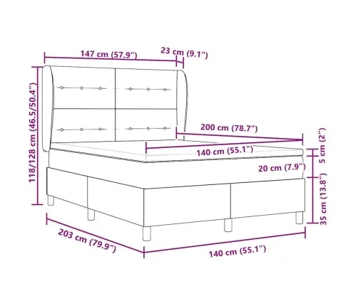 Kastītes Atsperu Gulta Ar Matraci Melna 140 X 200 Cm Audums Vidaxl