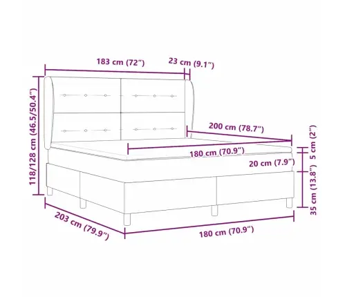 Kastītes Atsperu Gulta Ar Matraci Melna 180 X 200 Cm Audums Vidaxl