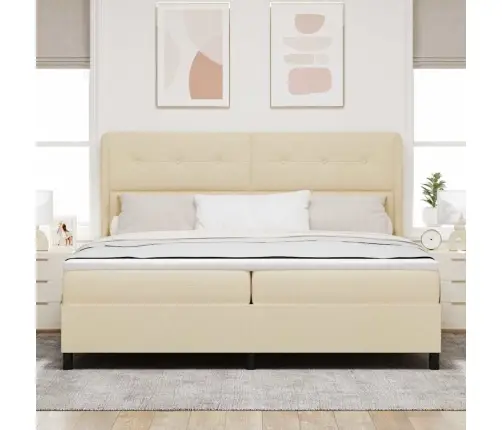 Kiemas Lova Su Čiužiniu Kreminė 200 X 200 Cm Audinys