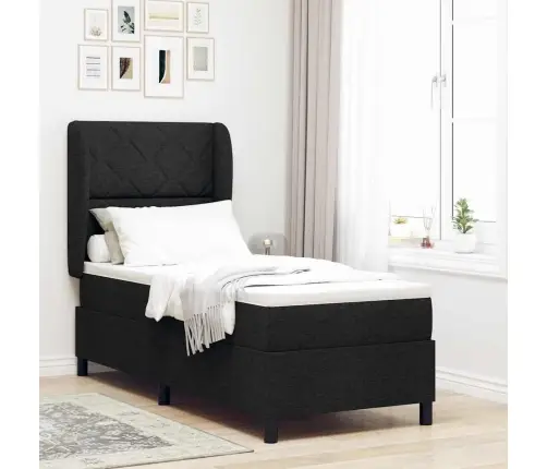 Kastītes Atsperu Gulta Ar Matraci Melna 80 X 200 Cm Audums Vidaxl