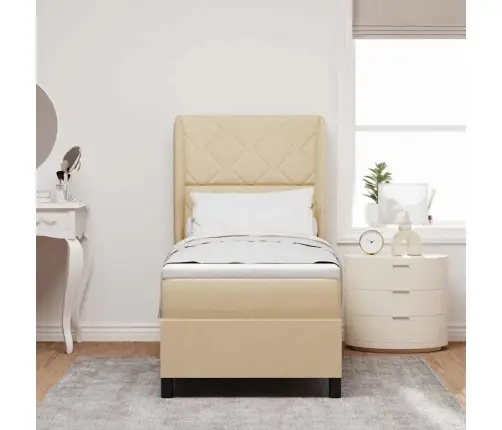 Kastītes Atsperu Gulta Ar Matraci Krēmkrāsa 80 X 200 Cm Audums Vidaxl