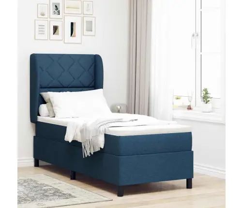 Kastītes Atsperu Gulta Ar Matraci Zila 80 X 200 Cm Audums Vidaxl