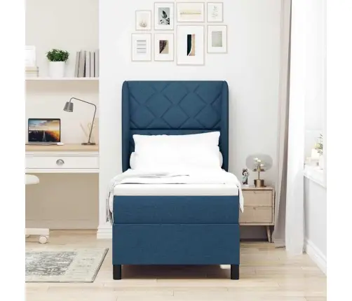 Kastītes Atsperu Gulta Ar Matraci Zila 80 X 200 Cm Audums Vidaxl