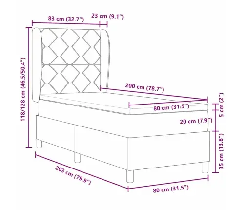 Kastītes Atsperu Gulta Ar Matraci Zila 80 X 200 Cm Audums Vidaxl