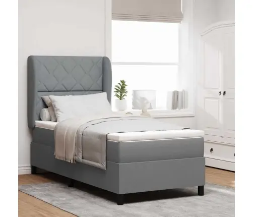 Box Spring Gulta Ar Matraci - Gaiši Pelēks, 90X200 Cm, Audums Vidaxl
