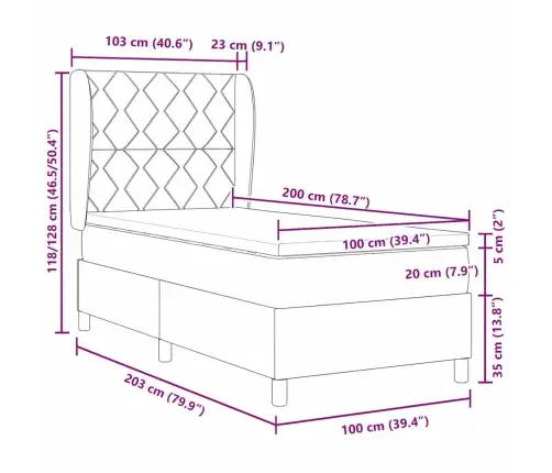 Kastītes Atsperu Gulta Pelēkbrūna 100 X 200 Cm Audums Vidaxl