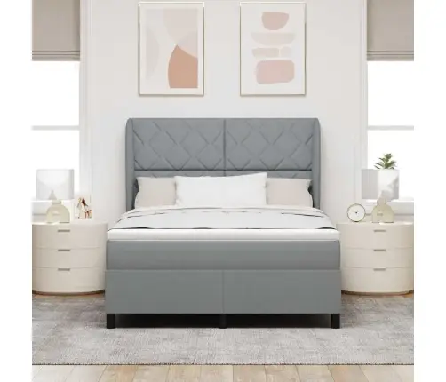 Box Spring Gulta Ar Matraci - Gaiši Pelēks, 140X200 Cm, Audums. Vidaxl