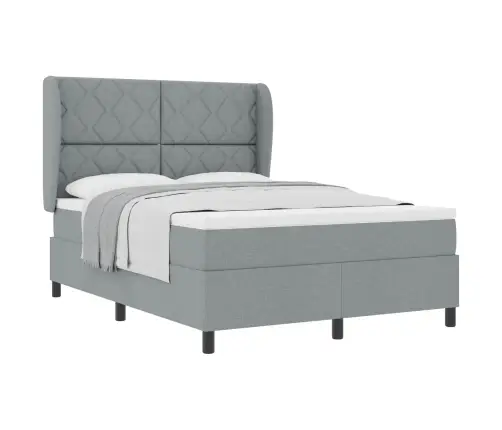 Box Spring Gulta Ar Matraci - Gaiši Pelēks, 140X200 Cm, Audums. Vidaxl