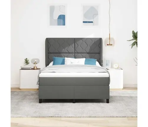 Gulta Ar Atsperēm Un Matraci Tumši Pelēkā Krāsā, 140X200 Cm Audums Vidaxl