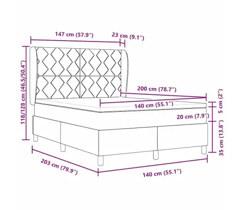 Kastītes Atsperu Gulta Ar Matraci Melna 140 X 200 Cm Audums Vidaxl