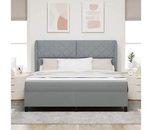 Box Spring Gulta Ar Matraci - Gaišpelēks, 180X200 Cm, Audums Vidaxl