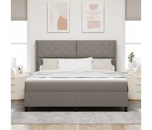 Kastītes Atsperu Gulta Pelēkbrūna 180 X 200 Cm Audums Vidaxl