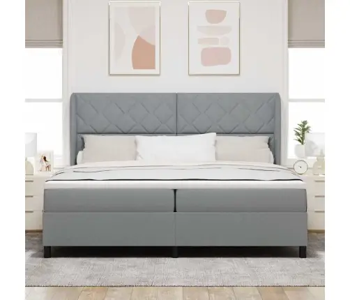 Kiemas Lova Su Čiužiniu Šviesiai Pilka 200 X 200 Cm Audinys