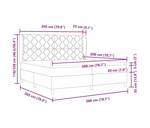 Kastītes Atsperu Gulta Pelēkbrūna 200 X 200 Cm Audums Vidaxl