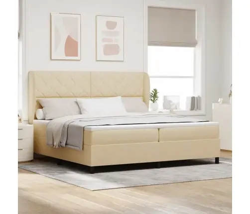 Kastītes Atsperu Gulta Ar Matraci Krēmkrāsa 200 X 200 Cm Audums Vidaxl