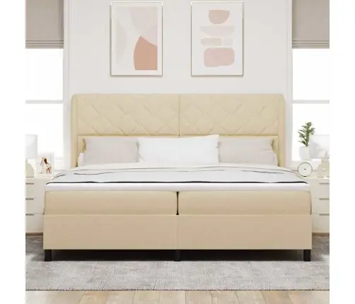 Kastītes Atsperu Gulta Ar Matraci Krēmkrāsa 200 X 200 Cm Audums Vidaxl