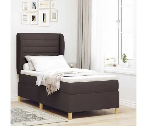 Gulta Ar Matraci Tumši Pelēks 90X190 Cm Audums Tumši Brūna Vidaxl