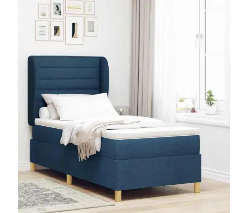 Voodi Vedrudega Ja Madratsiga Tumehall 90X190 Cm Kangas Sinine