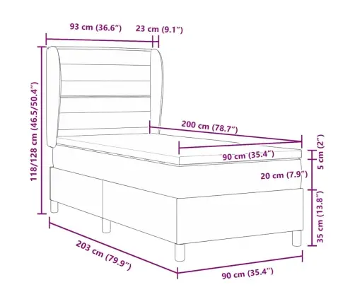 Gulta Ar Matraci Tumši Pelēks 90X190 Cm Audums Gaiši Pelēka Vidaxl