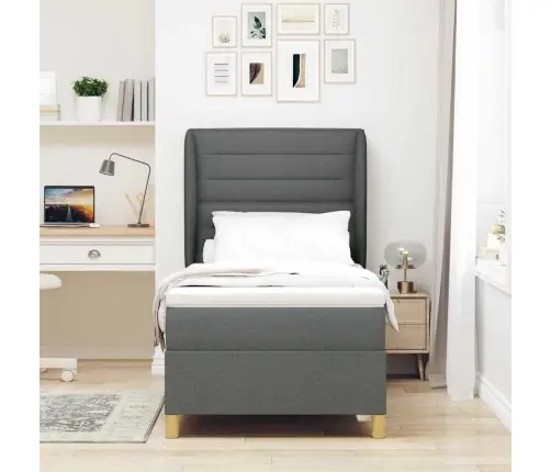 Gulta Ar Matraci Tumši Pelēks 90X190 Cm Audums Tumši Pelēka Vidaxl