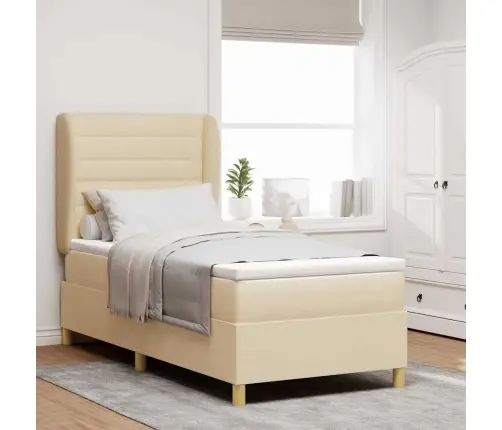 Box Spring Gulta Ar Matraču Krēmkrāsā, 100X200 Cm, Audums Vidaxl