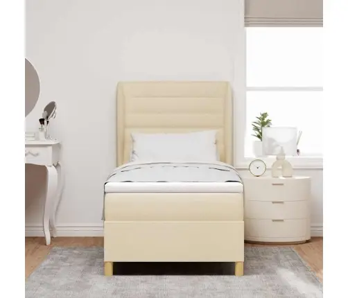 Box Spring Gulta Ar Matraču Krēmkrāsā, 100X200 Cm, Audums Vidaxl