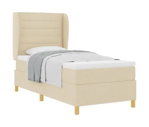 Box Spring Gulta Ar Matraču Krēmkrāsā, 100X200 Cm, Audums Vidaxl