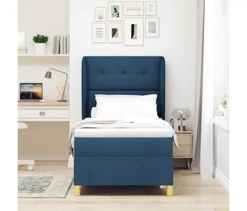 Voodi Vedrudega Ja Madratsiga Tumehall 90X190 Cm Kangas Sinine