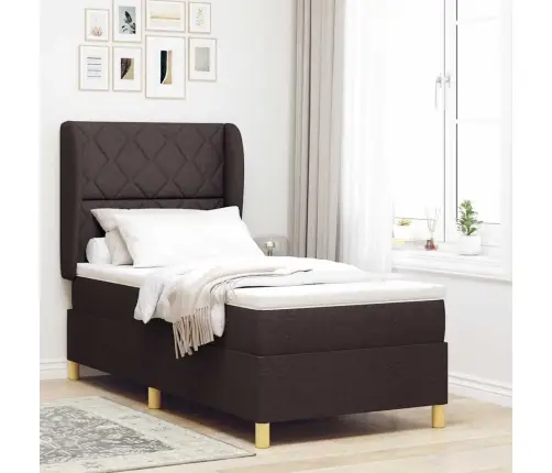 Gulta Ar Matraci Tumši Pelēks 90X190 Cm Audums Tumši Brūna Vidaxl
