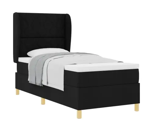 Gultas Pamatne Ar Matraci Melna 100X200 Cm Audums Vidaxl