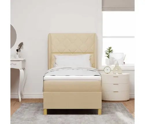 Gulta Ar Matraci Tumši Pelēks 90X190 Cm Audums Krēmkrāsa Vidaxl