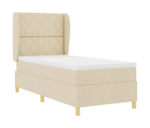 Gulta Ar Matraci Tumši Pelēks 90X190 Cm Audums Krēmkrāsa Vidaxl