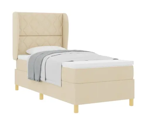 Gulta Ar Matraci Tumši Pelēks 90X190 Cm Audums Krēmkrāsa Vidaxl