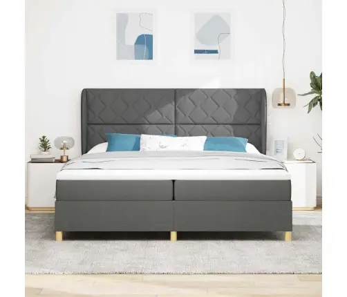 Lielā Gultas Ar Matrači Tumši Pelēka 200X200 Cm Audums Vidaxl