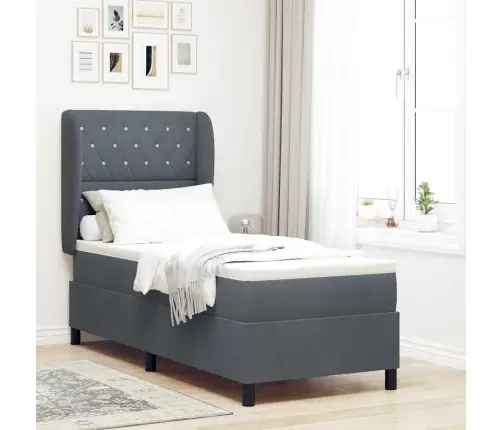 Gulta Ar Atsperēm Un Matraču, Tumši Pelēka, 80X200 Cm, No Samta Vidaxl