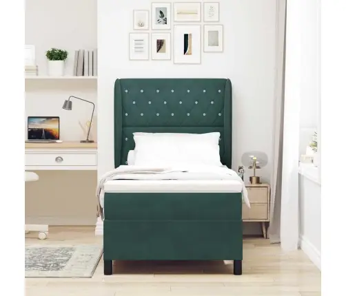 Gulta Ar Atsperēm Un Matraci Tumši Zaļā Krāsā, 90 X 190 Cm, Samtā. Vidaxl