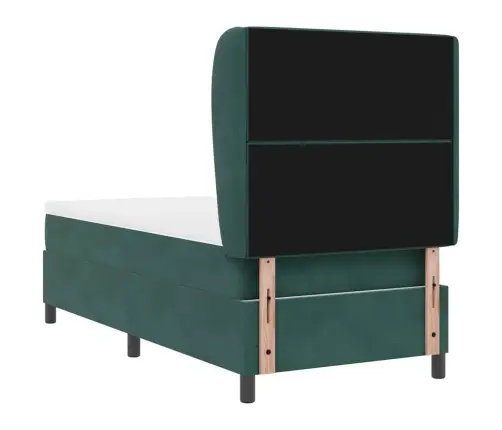 Gulta Ar Atsperēm Un Matraci Tumši Zaļā Krāsā, 90 X 190 Cm, Samtā. Vidaxl