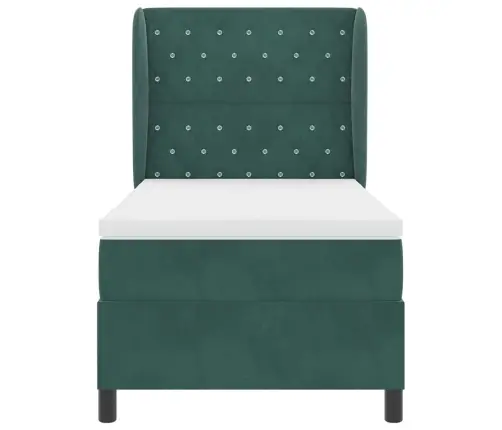 Gulta Ar Atsperēm Un Matraci Tumši Zaļā Krāsā, 90 X 190 Cm, Samtā. Vidaxl