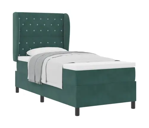 Gulta Ar Atsperēm Un Matraci Tumši Zaļā Krāsā, 90 X 190 Cm, Samtā. Vidaxl
