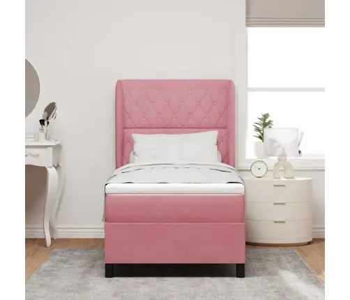 Gulta Ar Atsperēm Un Matraci Rozā 90 X 190 Cm Samts Vidaxl