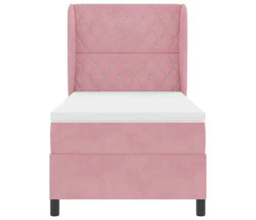 Gulta Ar Atsperēm Un Matraci Rozā 90 X 190 Cm Samts Vidaxl