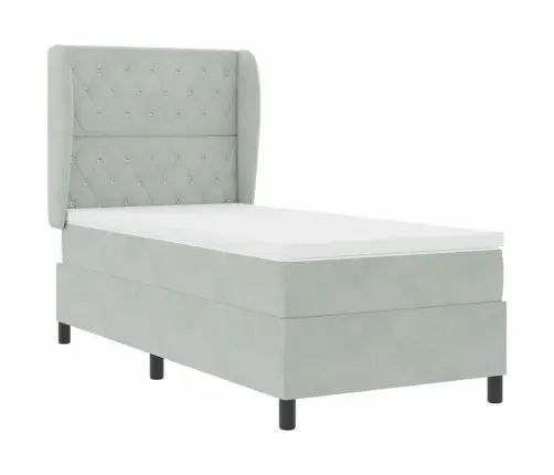 Kastītes Atsperu Gulta Gaiši Pelēka 100 X 200 Cm Samts Vidaxl