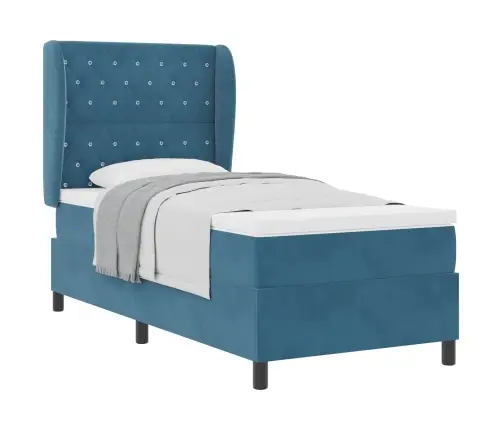 Box Spring Gulta Ar Matraci Tumši Zilā Krāsā, Izmērs 100 X 200 Cm Vidaxl